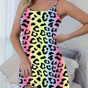Size XL- Neon Multicolor Leopard Print Dress